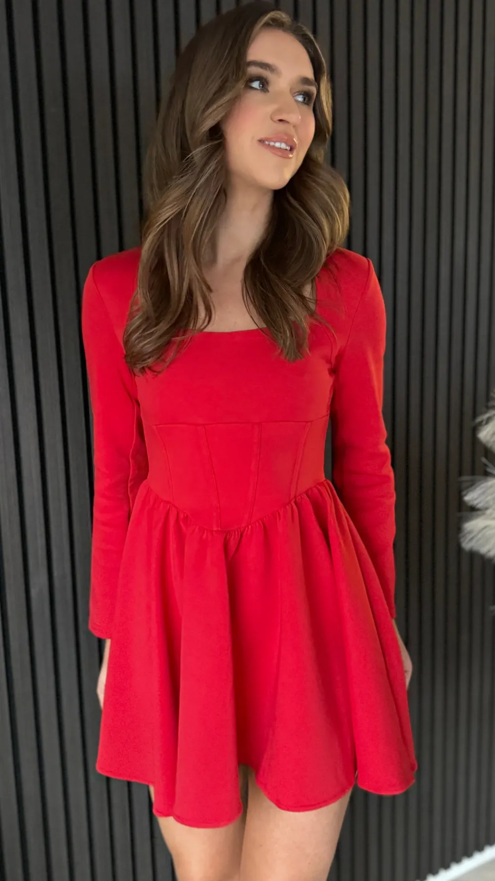 chloe_red_square_neck_ska_7.webp TIMELY Fitted Dresses | Going Out Dresses^Chloe Red Square Neck Skater Mini Dress