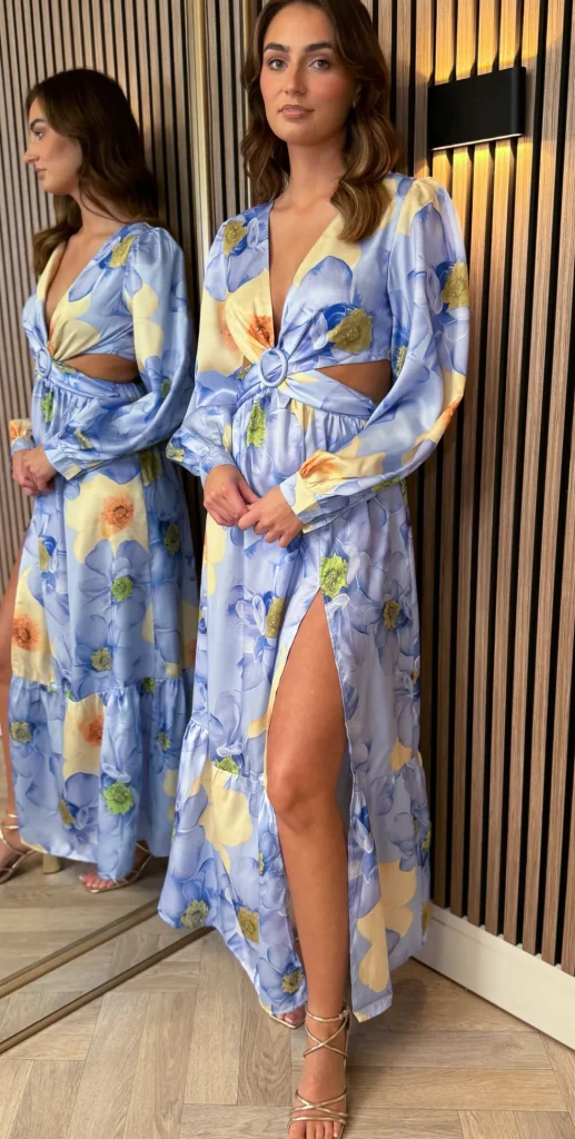 ELENZA Going Out Dresses | Midi Dresses^Christine Blue Floral Printed Cut Out Detail Midi Dress