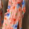 ELENZA Going Out Dresses | Midi Dresses^Christine Orange Floral Printed Cut Out Detail Midi Dress
