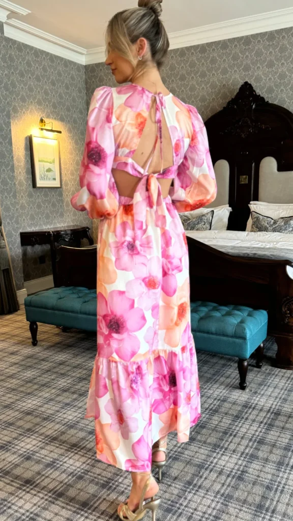 ELENZA Going Out Dresses | Occasion Dresses^Christine Pink Floral Printed Cut Out Detail Midi Dress