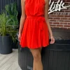 AX PARIS Going Out Dresses | Occasion Dresses^Ciara Orange Halter Neck Tie Waist Skater Mini Dress