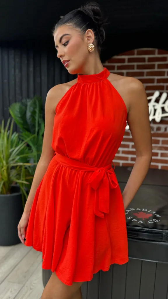 AX PARIS Going Out Dresses | Occasion Dresses^Ciara Orange Halter Neck Tie Waist Skater Mini Dress