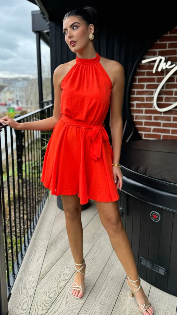 AX PARIS Going Out Dresses | Occasion Dresses^Ciara Orange Halter Neck Tie Waist Skater Mini Dress