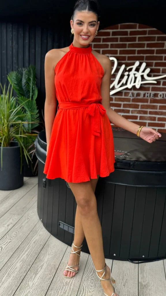 AX PARIS Going Out Dresses | Occasion Dresses^Ciara Orange Halter Neck Tie Waist Skater Mini Dress