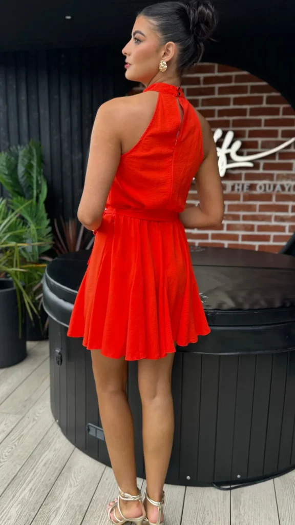 AX PARIS Going Out Dresses | Occasion Dresses^Ciara Orange Halter Neck Tie Waist Skater Mini Dress