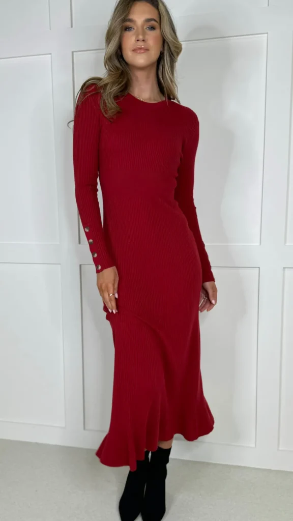 COPPEROSE Knitwear | Day Dresses^Claudelle Burgundy Ribbed Midi Dress