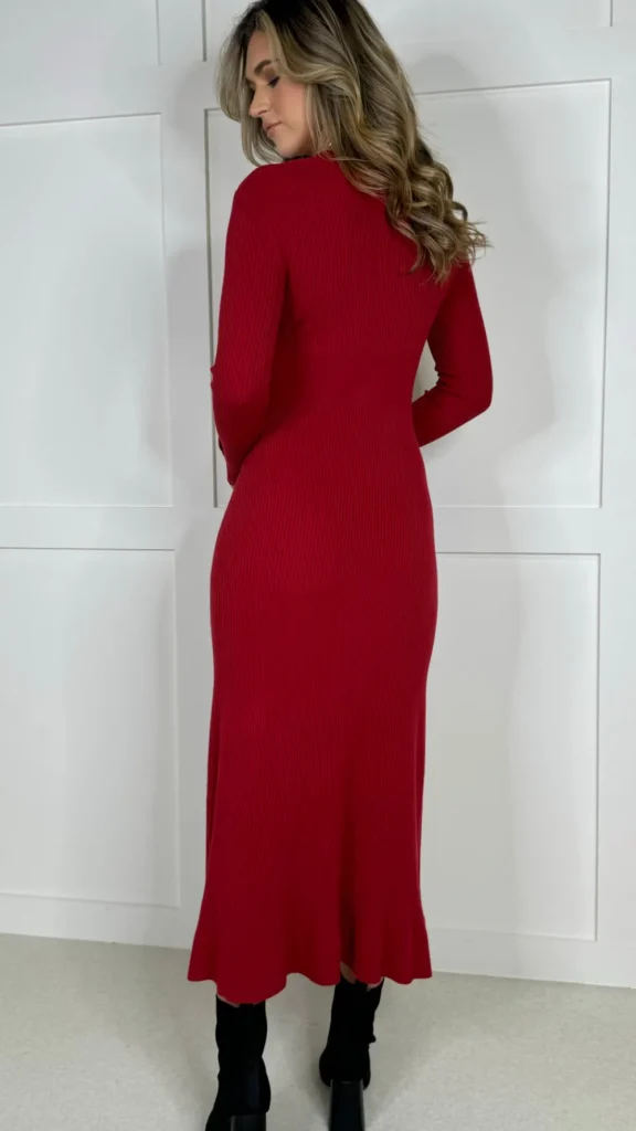 COPPEROSE Knitwear | Day Dresses^Claudelle Burgundy Ribbed Midi Dress