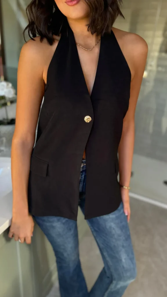 FEELKOO Tops^Claudette Black Halter Neck Tailored Style Waistcoat (PRE ORDER)