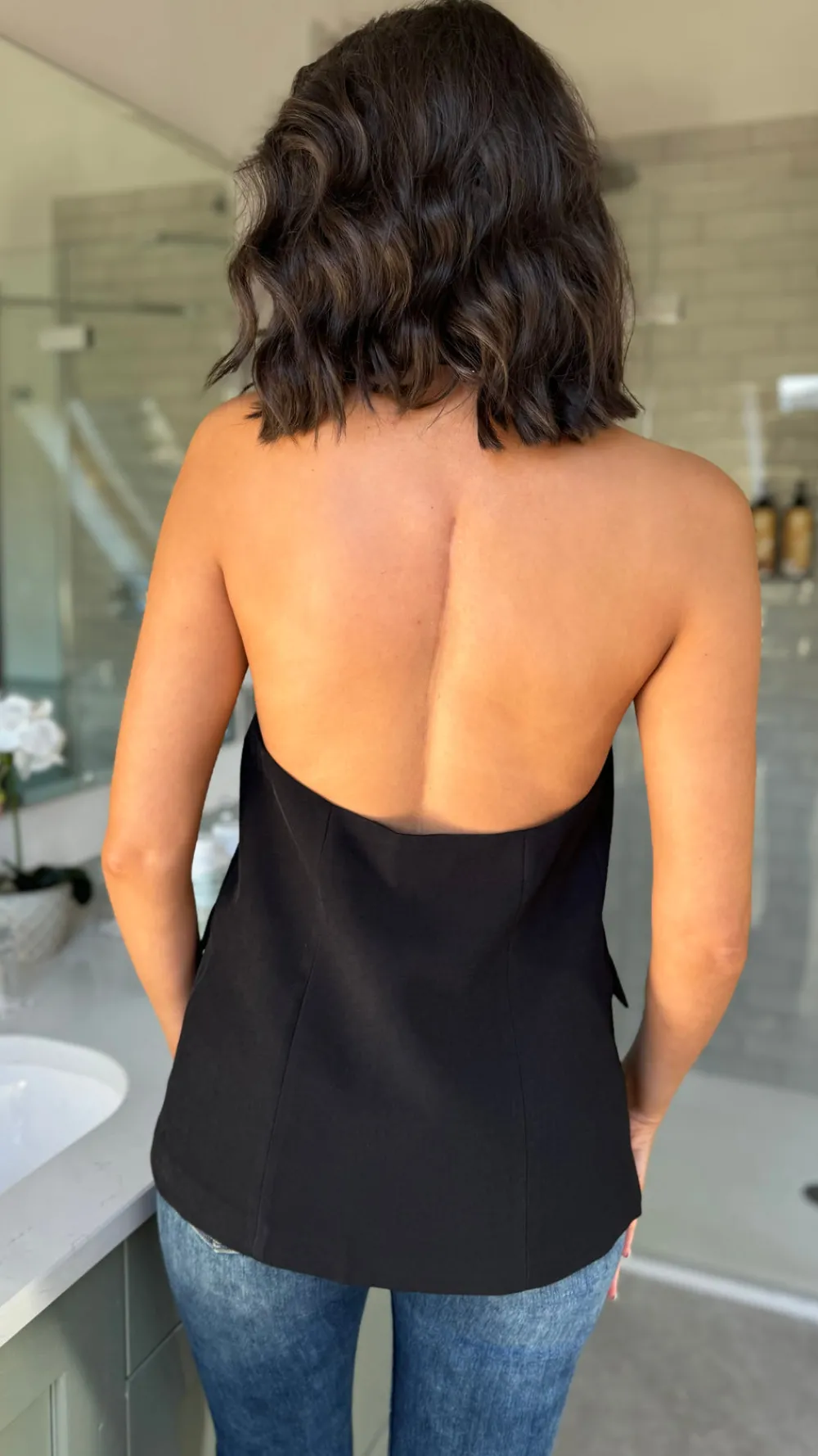 claudette_black_halter_ne_7.webp FEELKOO Tops^Claudette Black Halter Neck Tailored Style Waistcoat (PRE ORDER)