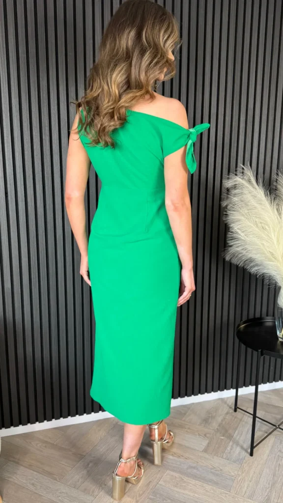 FP & CO Fitted Dresses | Going Out Dresses^Claudia Green Off Shoulder Tie Detail Midi Dress