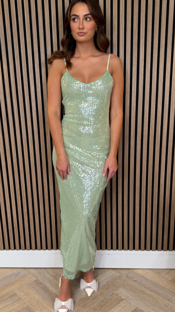 SAS MW STUDIO Going Out Dresses | Occasion Dresses^Clemmie Light Green Sequin Detail Midi Dress
