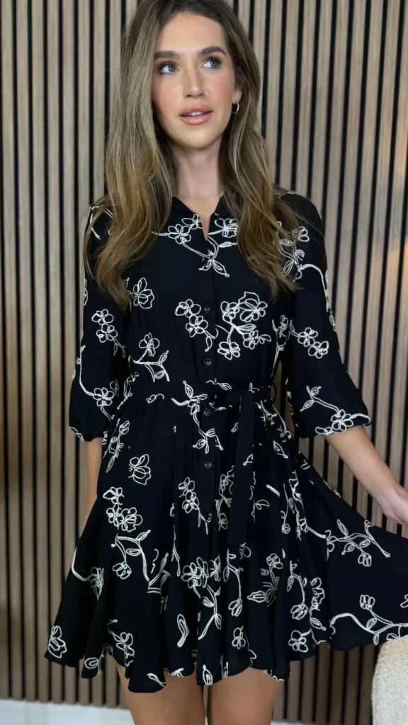 UNIKA Going Out Dresses | Mini Dresses^Cleo Black & White Floral Print Shirt Mini Dress