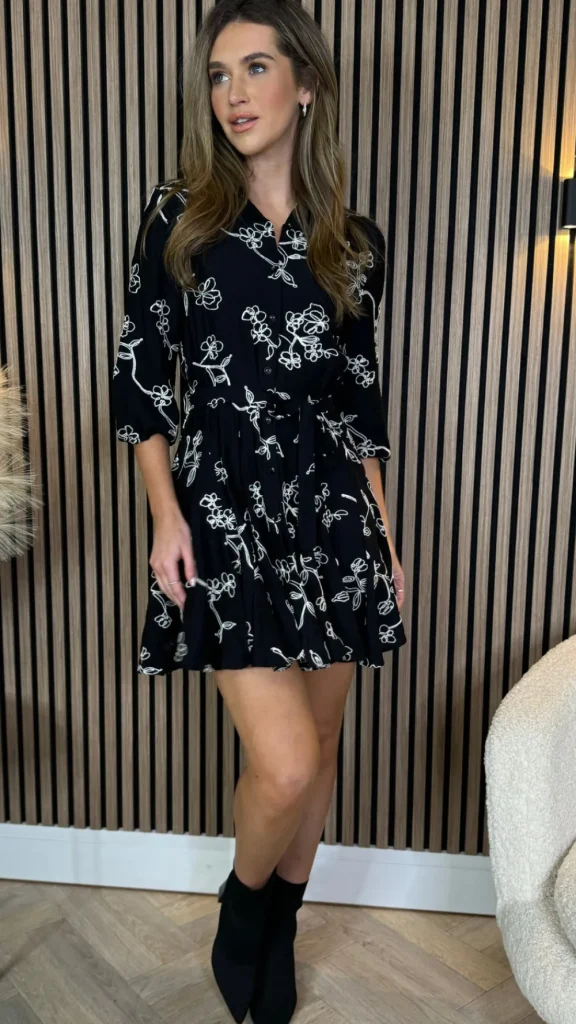UNIKA Going Out Dresses | Mini Dresses^Cleo Black & White Floral Print Shirt Mini Dress