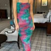 PARIS FASHION SHOPS Going Out Dresses | Occasion Dresses^Cliona Green & Purple Printed Cami Strap Midi Dress