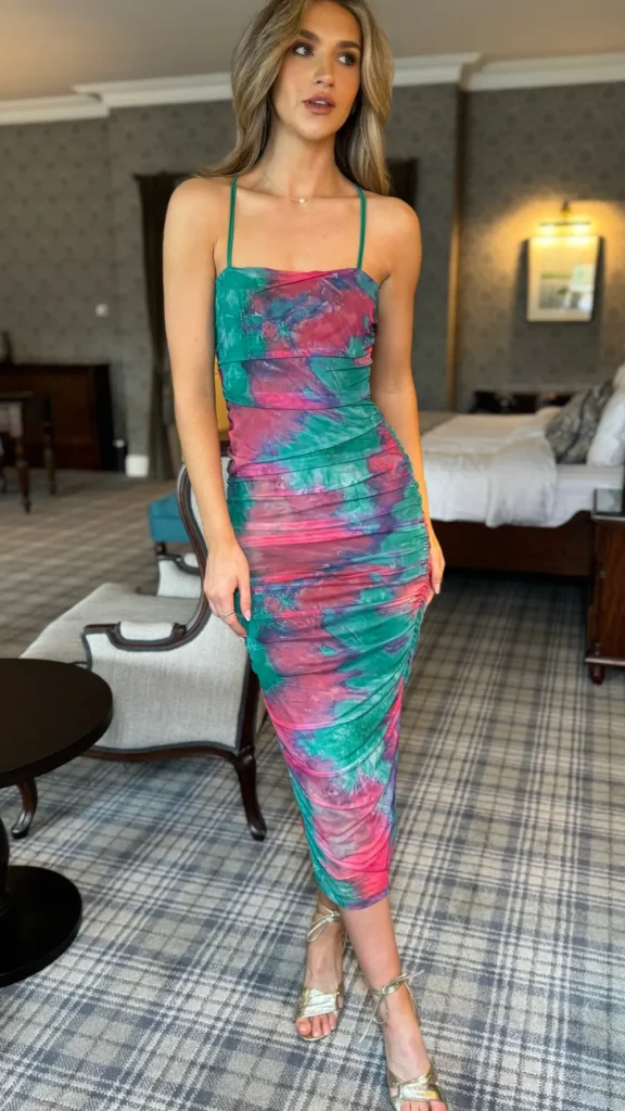PARIS FASHION SHOPS Going Out Dresses | Occasion Dresses^Cliona Green & Purple Printed Cami Strap Midi Dress