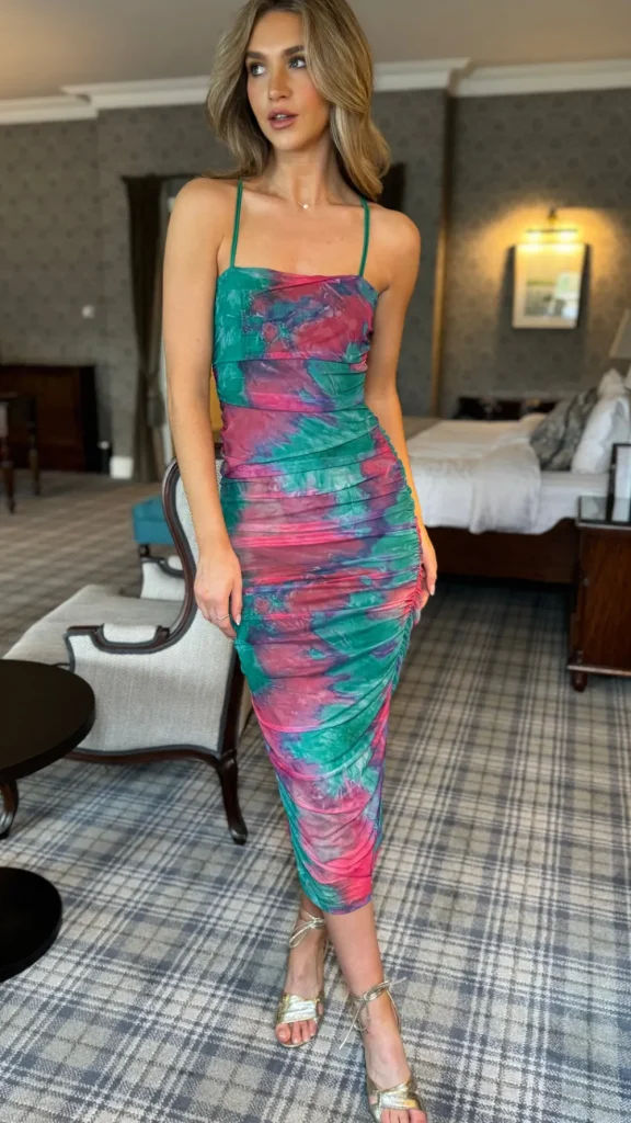 PARIS FASHION SHOPS Going Out Dresses | Occasion Dresses^Cliona Green & Purple Printed Cami Strap Midi Dress