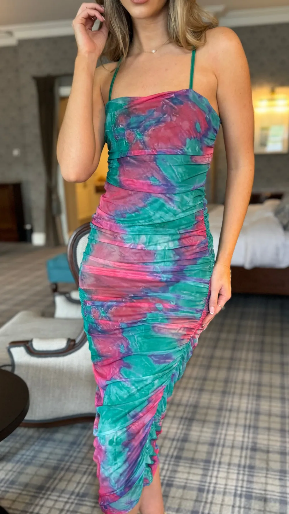 cliona_green_amp_purple_p_3.webp PARIS FASHION SHOPS Going Out Dresses | Occasion Dresses^Cliona Green & Purple Printed Cami Strap Midi Dress