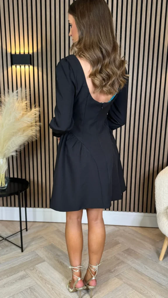 ALLYSON Fitted Dresses | Day Dresses^Clora Black Square Neck Embellished Detail Mini Skater Dress