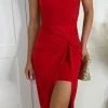 AX PARIS Fitted Dresses | Going Out Dresses^Clover Red One Shoulder Knot Skirt Midi Dress