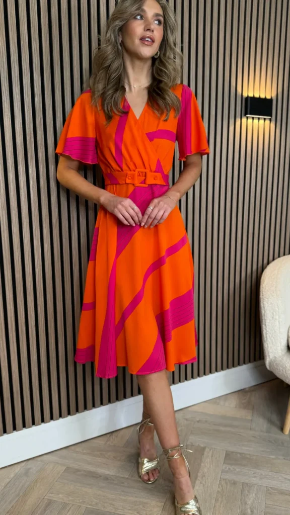 GIRL IN MIND Going Out Dresses | Occasion Dresses^Codie Orange Stripe Wrap Detail Midi Dress