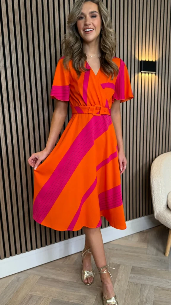 GIRL IN MIND Going Out Dresses | Occasion Dresses^Codie Orange Stripe Wrap Detail Midi Dress