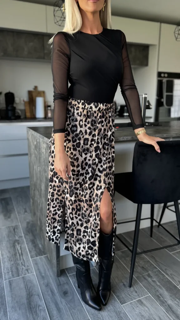 ESTEE BROWN Skirts & Shorts^Coralena Beige & Black Leopard Print Midi Skirt