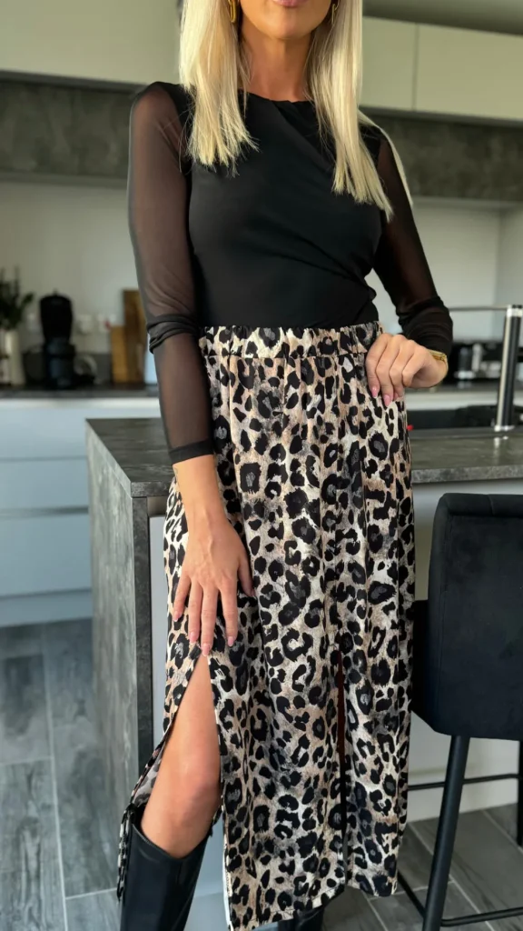 ESTEE BROWN Skirts & Shorts^Coralena Beige & Black Leopard Print Midi Skirt