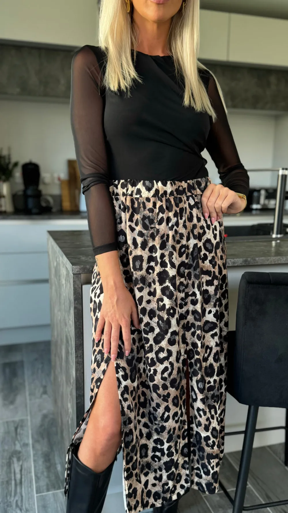 coralena_beige_amp_black__1.webp ESTEE BROWN Skirts & Shorts^Coralena Beige & Black Leopard Print Midi Skirt