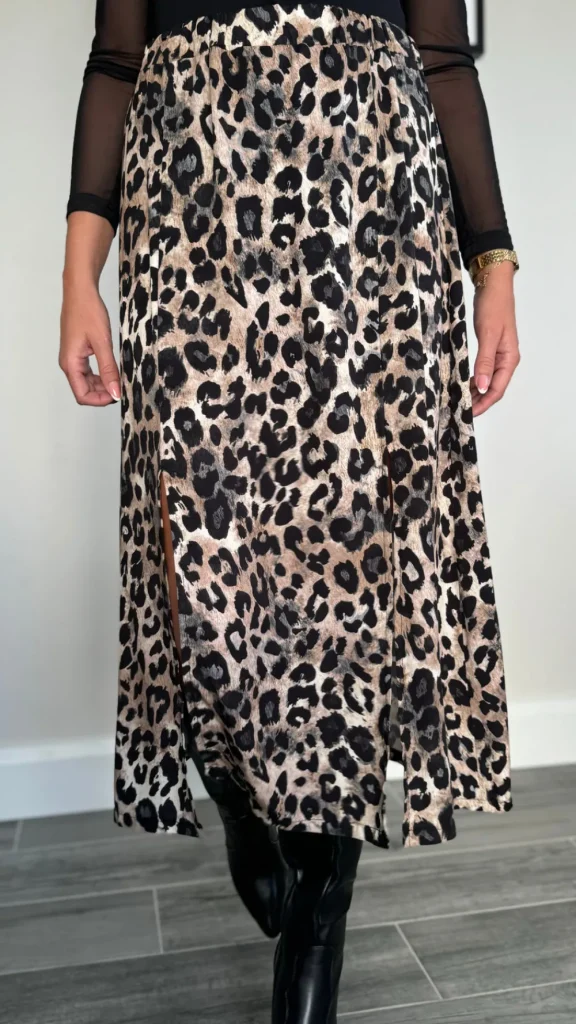 ESTEE BROWN Skirts & Shorts^Coralena Beige & Black Leopard Print Midi Skirt