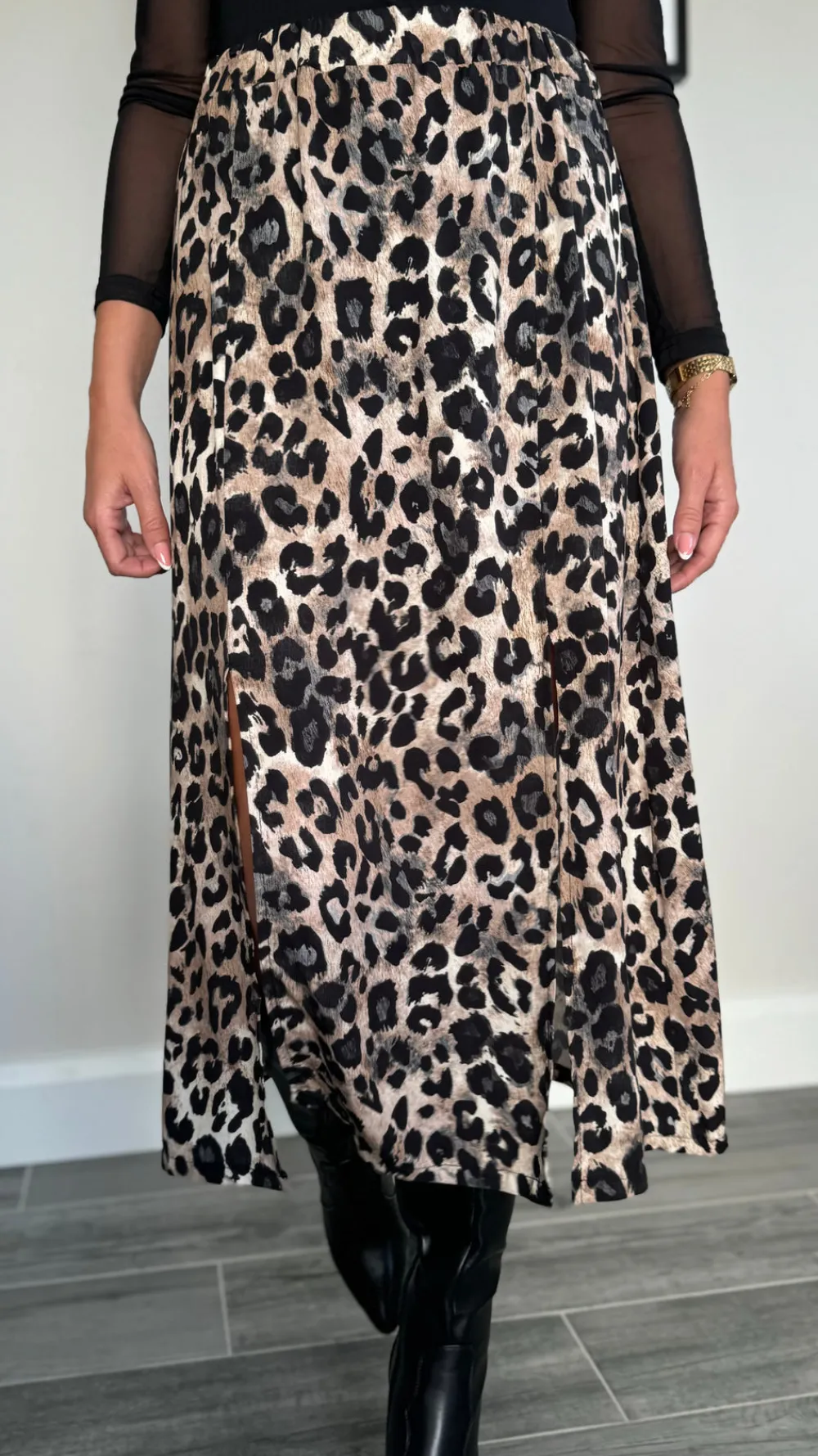 coralena_beige_amp_black__2.webp ESTEE BROWN Skirts & Shorts^Coralena Beige & Black Leopard Print Midi Skirt