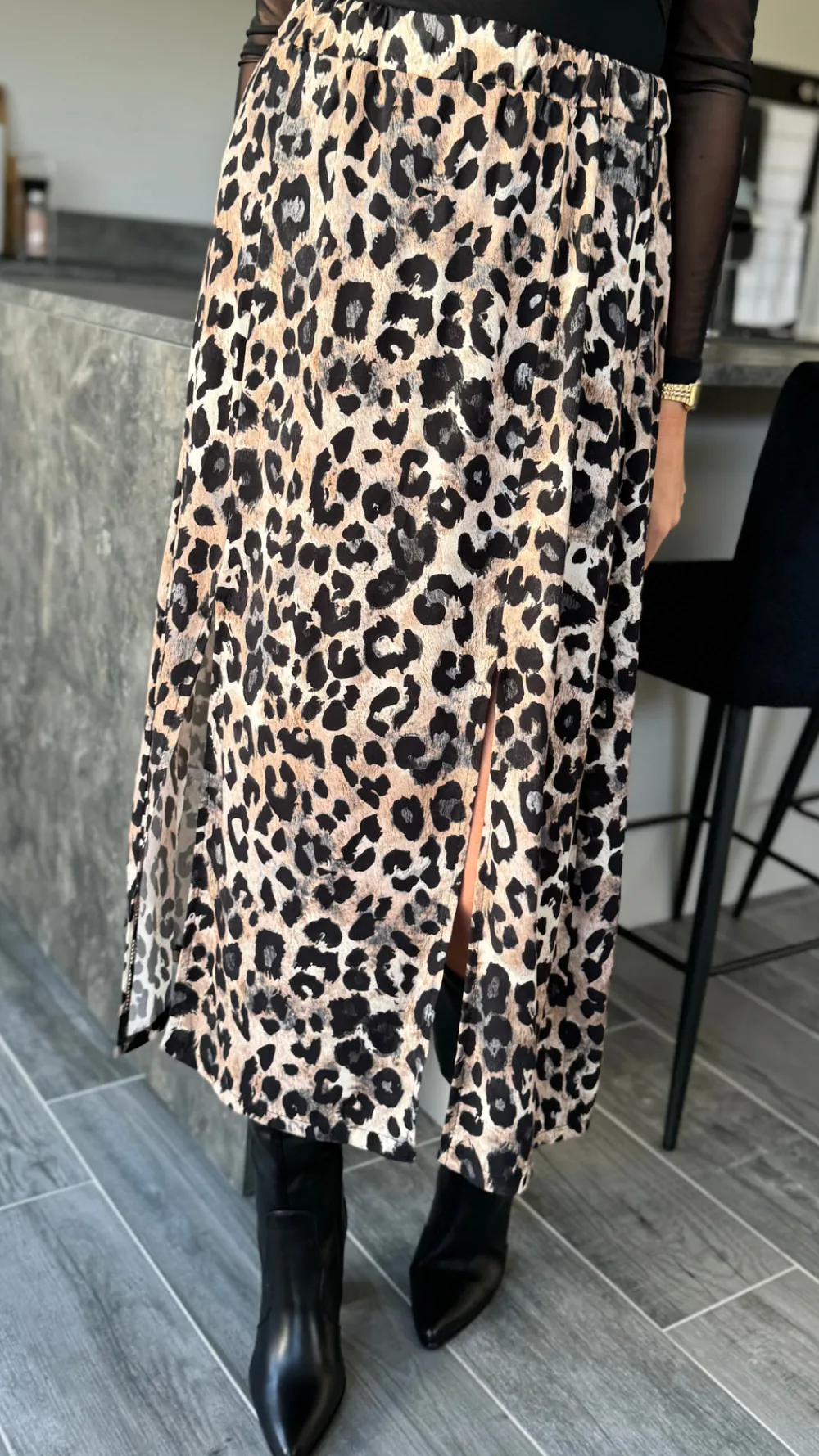 coralena_beige_amp_black__5.webp ESTEE BROWN Skirts & Shorts^Coralena Beige & Black Leopard Print Midi Skirt