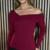 ESTEE BROWN Tops^Corley Burgundy One Shoulder Fitted Top