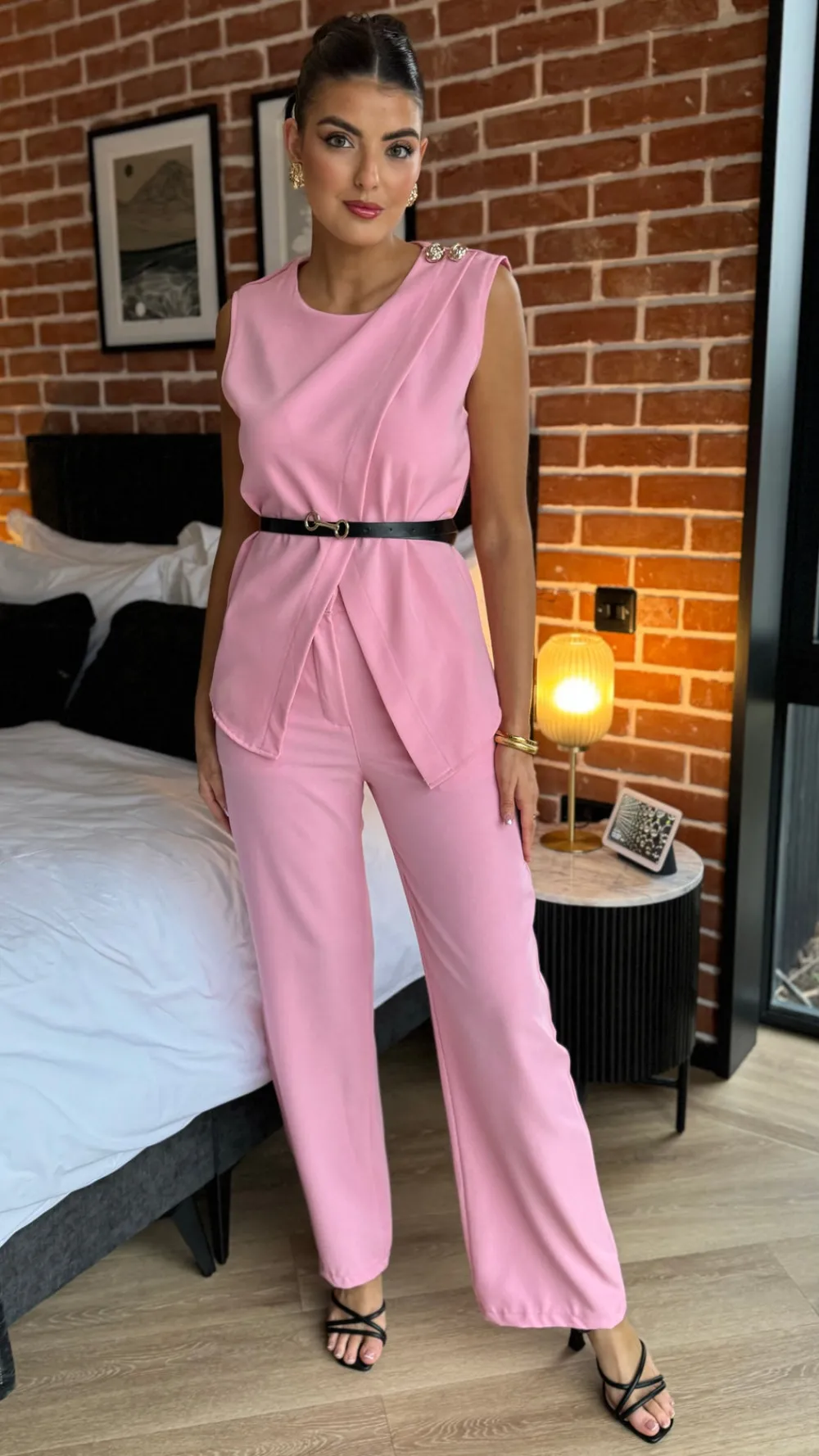 corrine_pink_trousers_amp_1.webp COPPEROSE Trousers | Co-ords^Corrine Pink Trousers & Button Detail Belted Top Co Ord