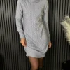 PARIS FASHION SHOPS Knitwear | Day Dresses^Croia Grey Cable Knit Polo Neck Jumper Mini Dress