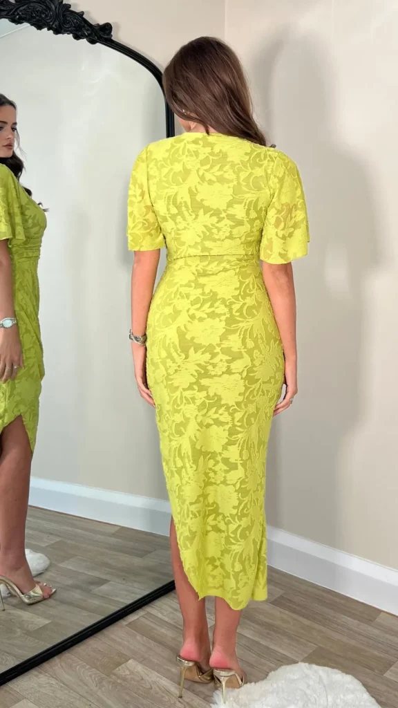 GIRL IN MIND Going Out Dresses | Occasion Dresses^Cyprian Lime Green Angel Sleeve Wrap Midi Dress