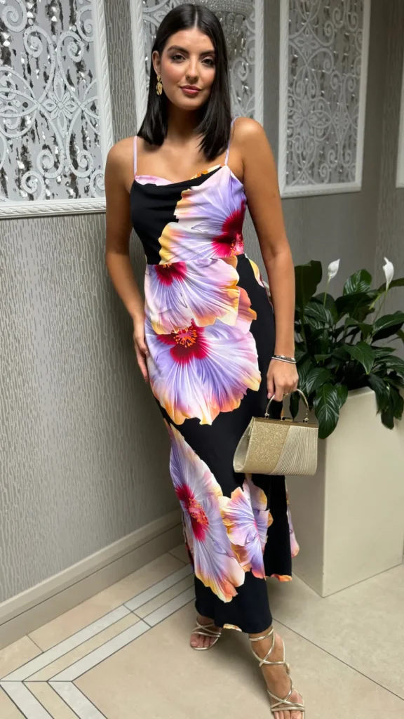 AX PARIS Going Out Dresses | Occasion Dresses^Dalkey Black & Lilac Floral Print Strappy Slip Midi Dress