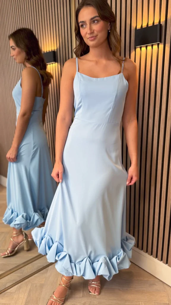 SAS MW STUDIO Going Out Dresses | Occasion Dresses^Danica Baby Blue Cami Strap Skirt Detail Midi Dress