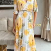 ELLE STYLE Going Out Dresses | Occasion Dresses^Daniela Lemon & Green Printed Belted Midi Dress