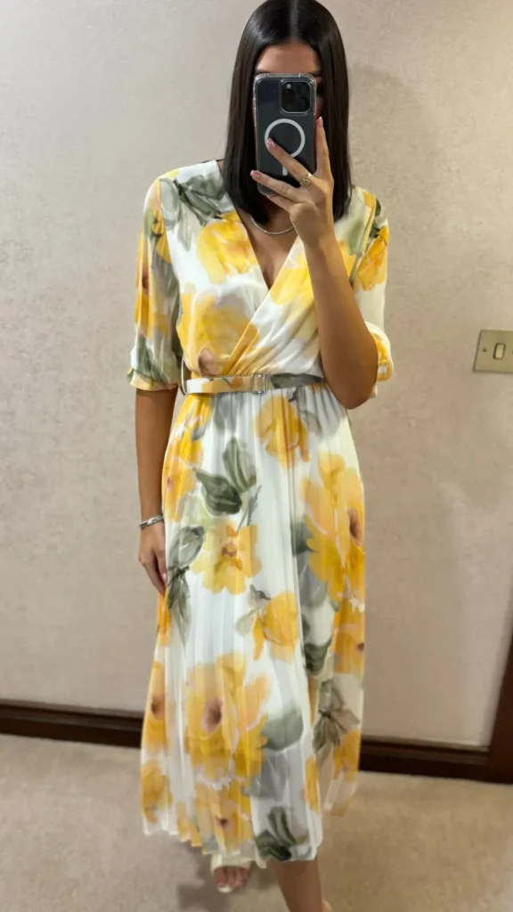 ELLE STYLE Going Out Dresses | Occasion Dresses^Daniela Lemon & Green Printed Belted Midi Dress