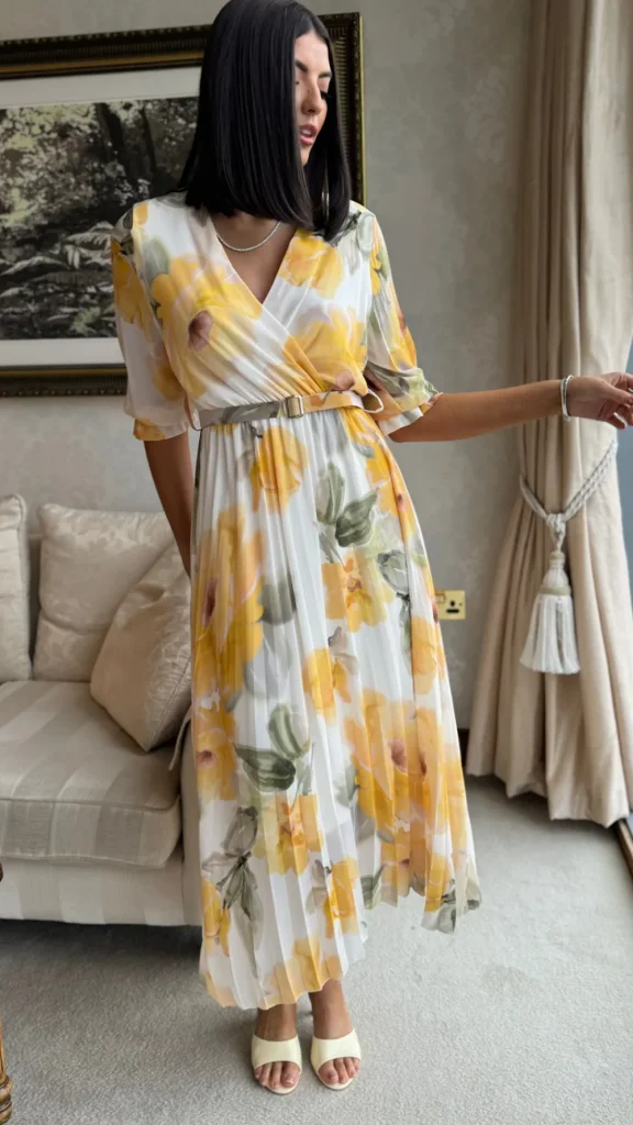 ELLE STYLE Going Out Dresses | Occasion Dresses^Daniela Lemon & Green Printed Belted Midi Dress