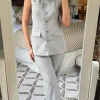 JCD KOOLOOK Co-ords^Danielle Taupe Straight Leg Trousers & Longline Waistcoat Co Ord