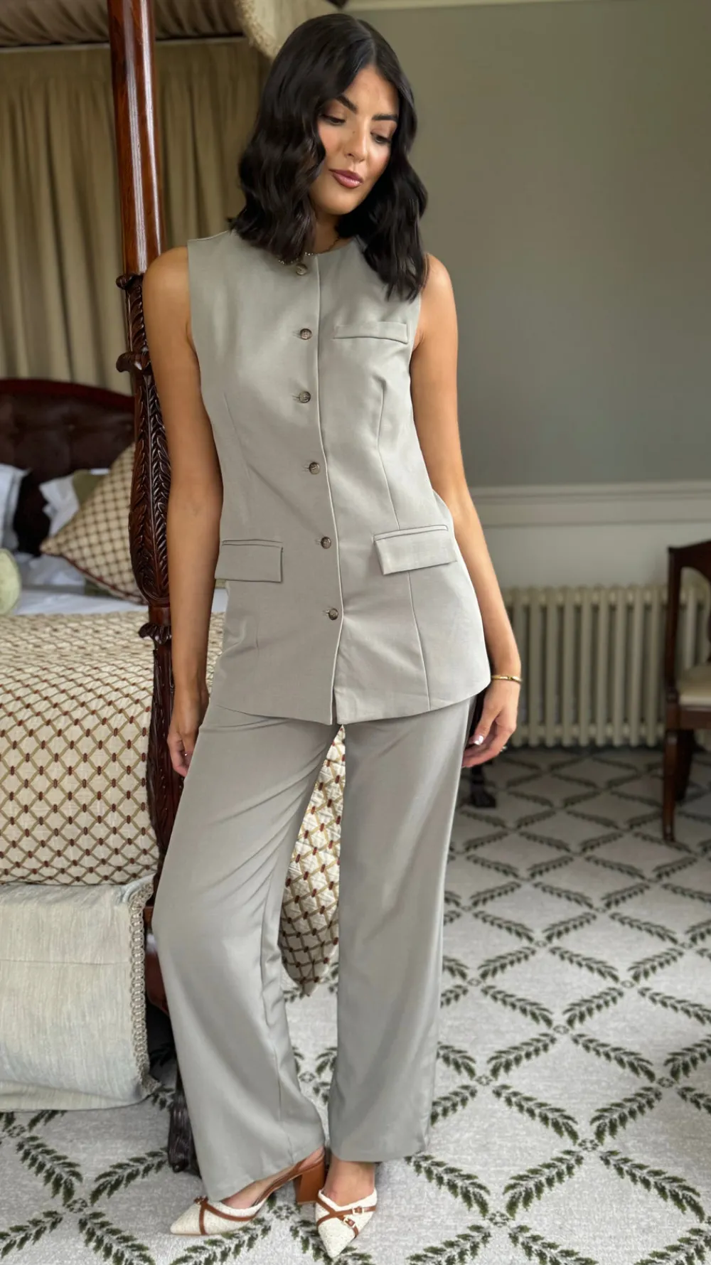 danielle_taupe_straight_l_4.webp JCD KOOLOOK Co-ords^Danielle Taupe Straight Leg Trousers & Longline Waistcoat Co Ord