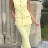 JCD KOOLOOK Co-ords^Danielle Yellow Straight Leg Trousers & Longline Waistcoat Co Ord