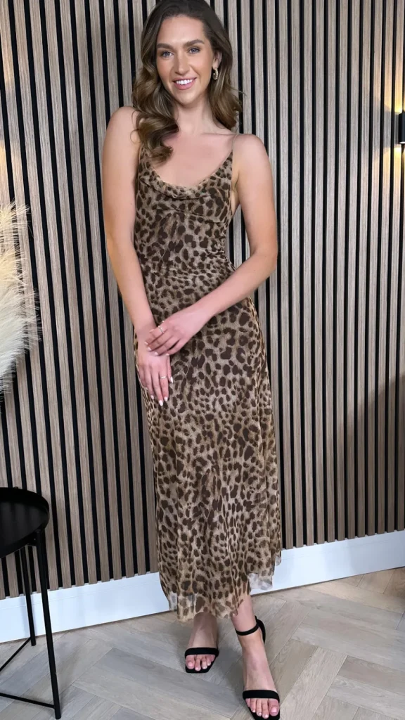 COPPEROSE Going Out Dresses | Occasion Dresses^Danika Beige Animal Printed Cami Strap Midi Dress