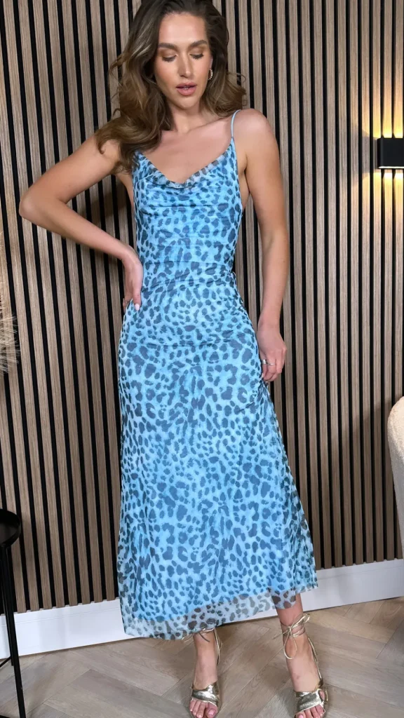 COPPEROSE Going Out Dresses | Midi Dresses^Danika Blue Animal Printed Cami Strap Midi Dress