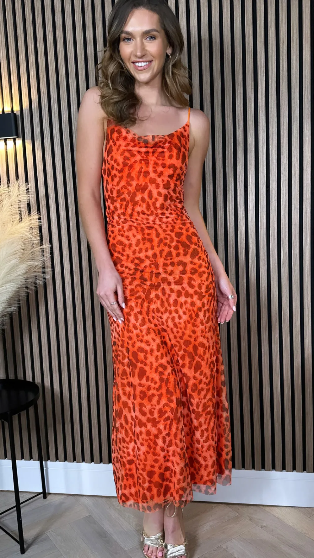 danika_orange_animal_prin_0.webp COPPEROSE Going Out Dresses | Occasion Dresses^Danika Orange Animal Printed Cami Strap Midi Dress