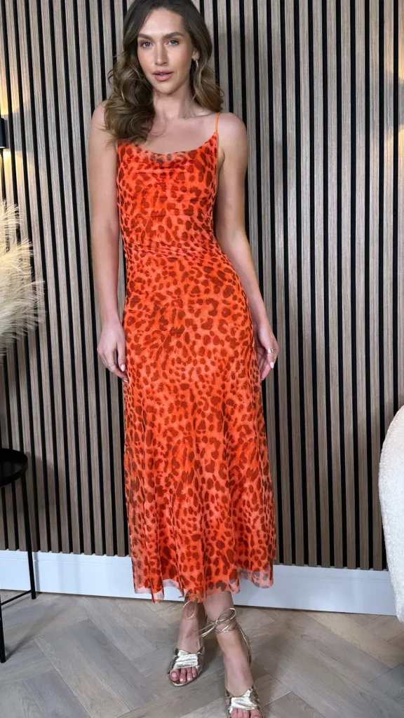 COPPEROSE Going Out Dresses | Occasion Dresses^Danika Orange Animal Printed Cami Strap Midi Dress