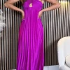 LORIANE Going Out Dresses | Occasion Dresses^Danni Magenta One Shoulder Knot Detail Cut Out Pleated Midi Dress