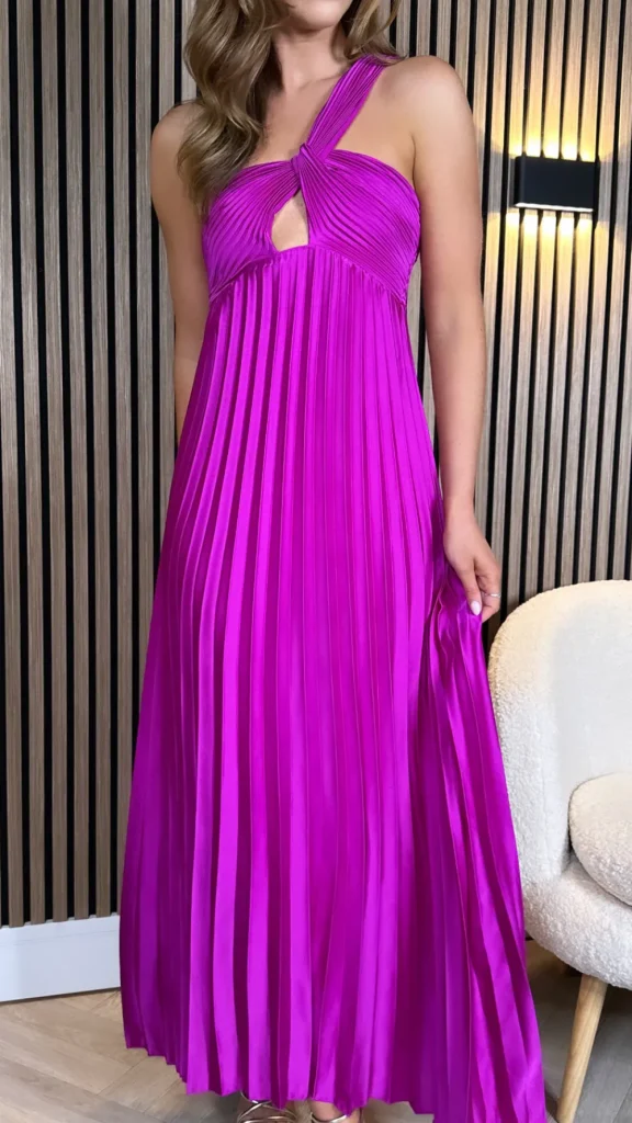LORIANE Going Out Dresses | Occasion Dresses^Danni Magenta One Shoulder Knot Detail Cut Out Pleated Midi Dress