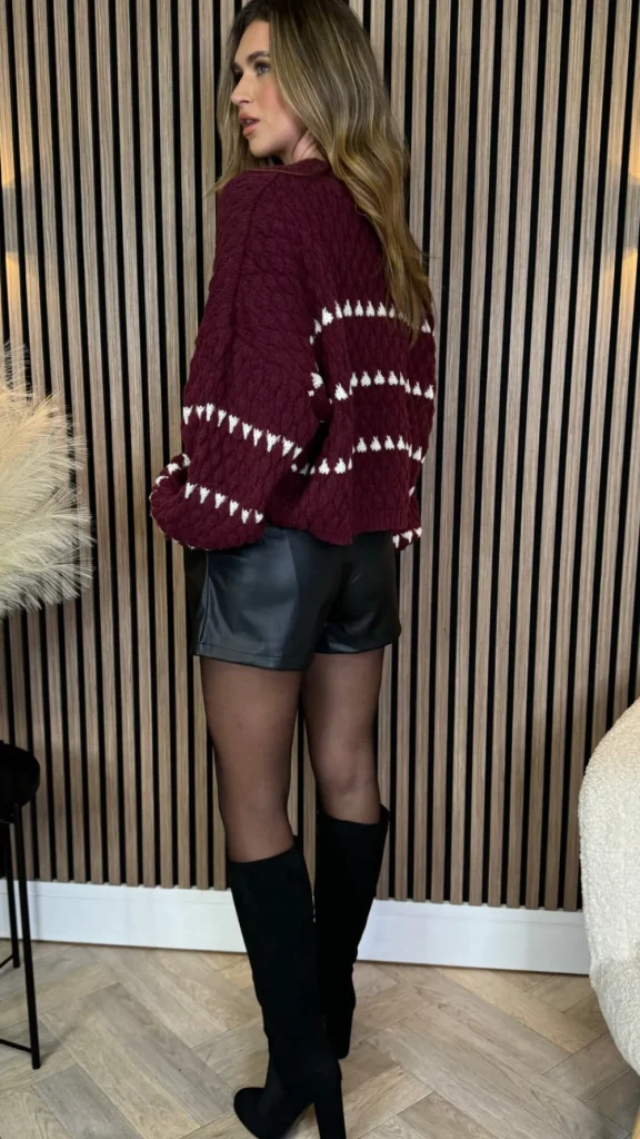 COPPEROSE Knitwear^Darian Burgundy & Ivory Printed Jumper